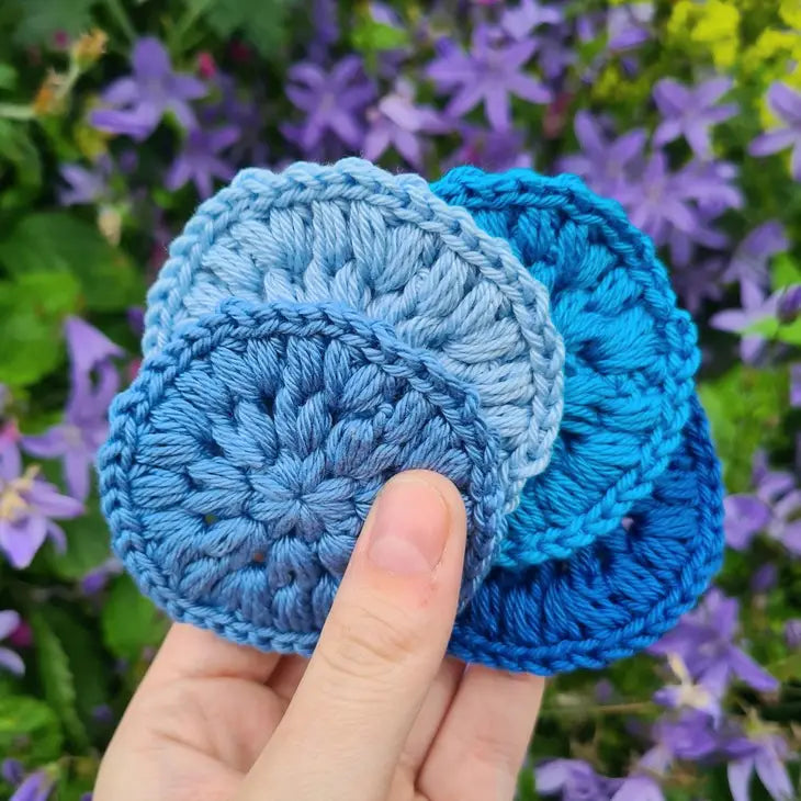 Pack of 4 - Cotton Crochet Face Scrubbies - Blues