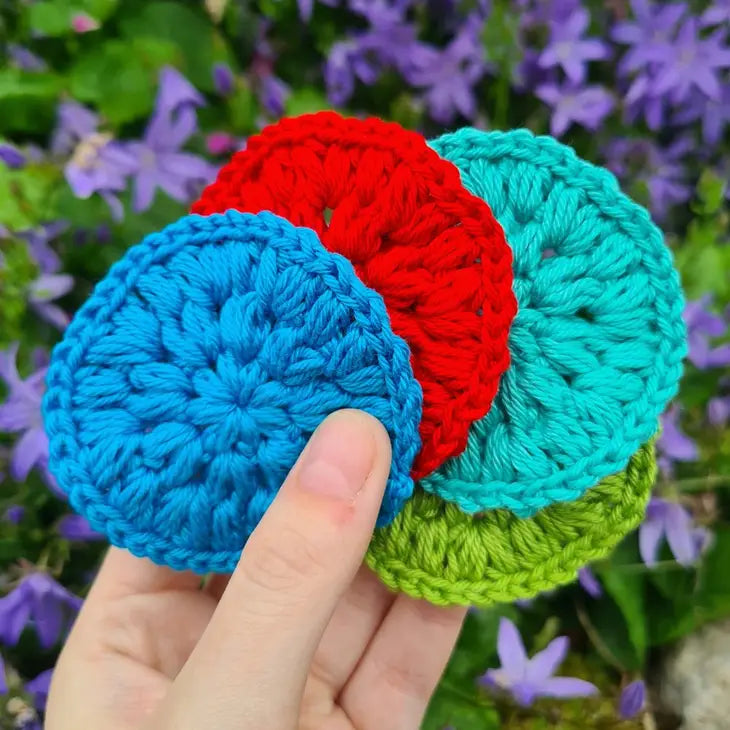 Pack of 4 - Cotton Crochet Face Scrubbies - Festive Colours